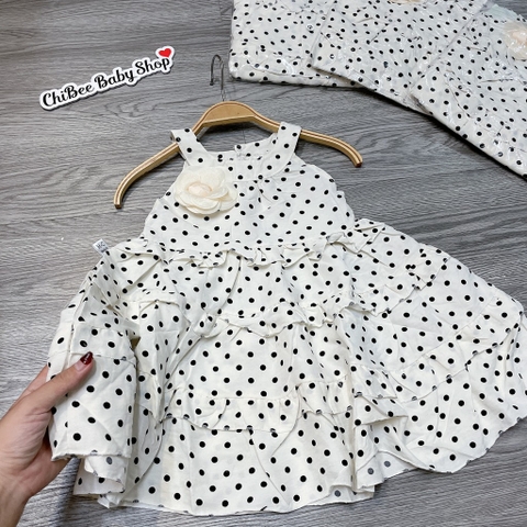 V451-Váy chấm bi cổ yếm hoa trà (10.15kg)