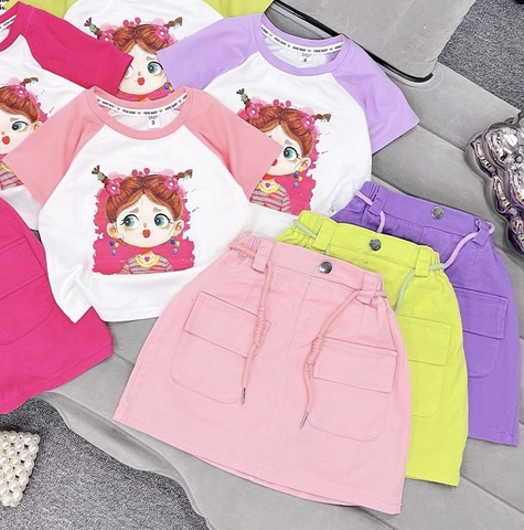 G077-Set áo phối bé tóc xù cv kaki