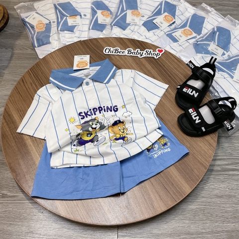 T761-Bộ polo cotton mèo Tom kẻ xanh (11.30kg)