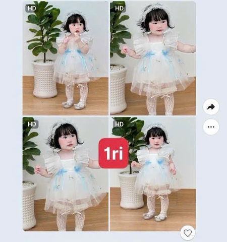 BD124-Set váy lưới hoa rơi xanh kèm cài