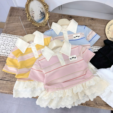 A221-Áo cổ bẻ kẻ phối ren (10.17.330)