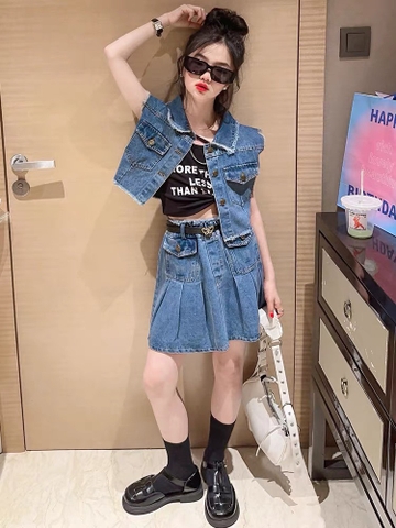 G080-Set jean rách sát nách bé gái