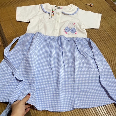 V447-Váy cotton phối thỏ caro xanh (21.37kg)