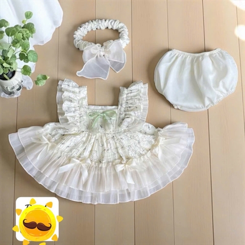 BD122-Set váy xô thỏ kèm quần và nơ