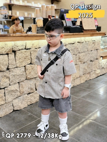 A217-Áo sơ mi jean kẻ đính logo (15.35.128)