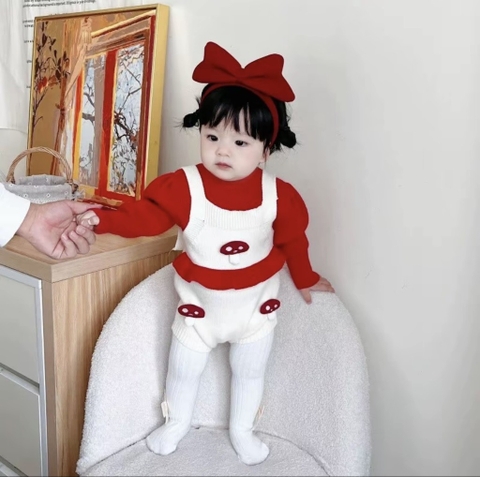 BD158-Set áo đỏ body len đùi Nấm (04.12kg)