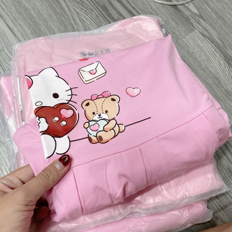 V443-Váy cotton Kitty hồng có túi (20.32kg)