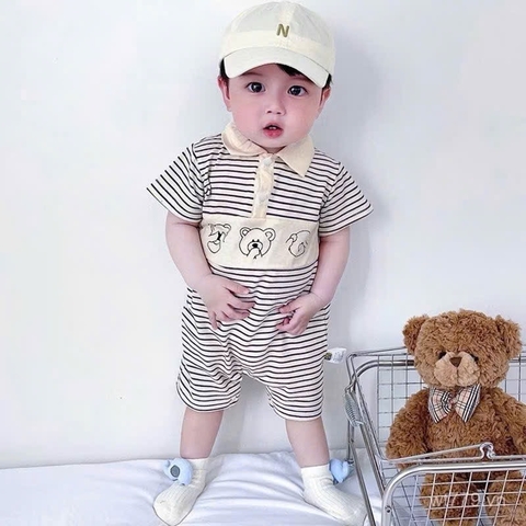 BD112-Body suit đùi 3 gấu kẻ