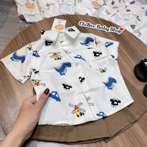 T766-Bộ sơ mi khủng long quần nâu (11.30kg)