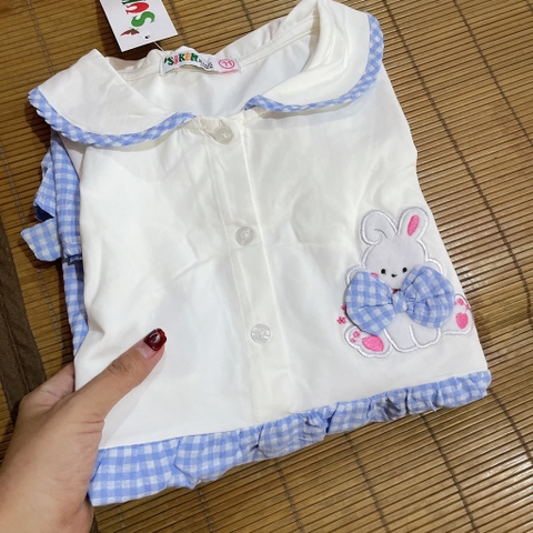 V447-Váy cotton phối thỏ caro xanh (21.37kg)