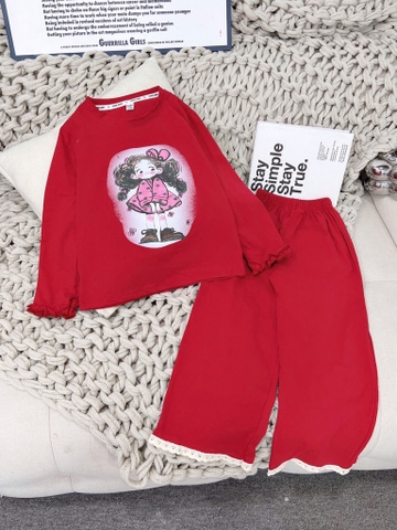 G605-Bộ dài cotton Bé gái ren (18.28.573)