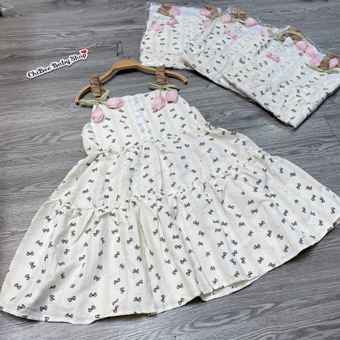 V456-Váy đũi tulip 2 dây nơ nâu (20.25kg)