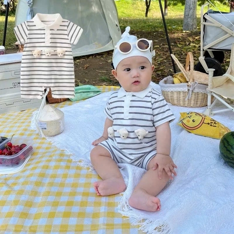 BD113-Body suit đùi kẻ đính gấu nổi S80