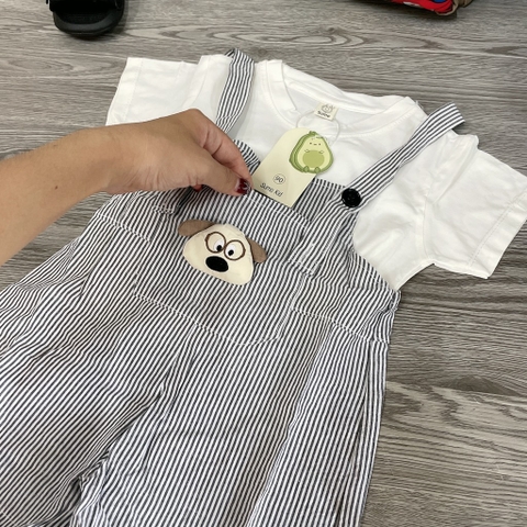BD164-Set áo cotton yếm cún kẻ (07.15kg)