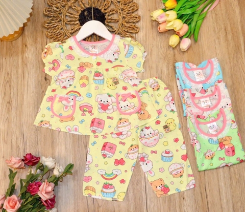 B609-Bộ lanh tay ngắn quần dài bé gái S1/12 (07.10kg)
