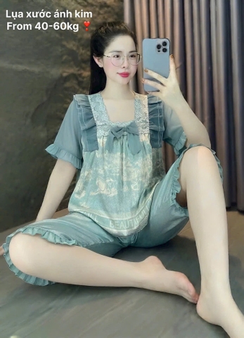 N046-Pijama Freesize CL Lụa Xước Cổ Ren