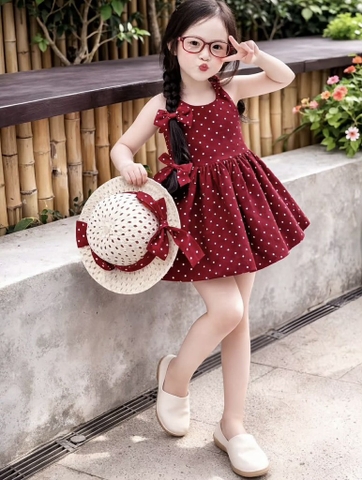 V412-Váy bi đỏ cổ yếm kèm mũ (10.22kg)