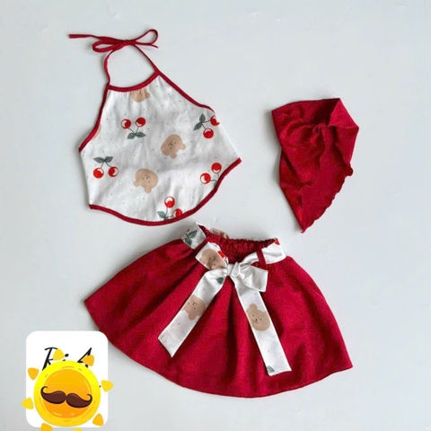 BD120-Set yếm váy chery đỏ kèm khăn