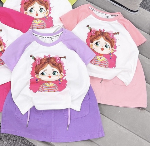 G077-Set áo phối bé tóc xù cv kaki