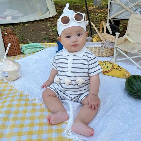 BD113-Body suit đùi kẻ đính gấu nổi S80