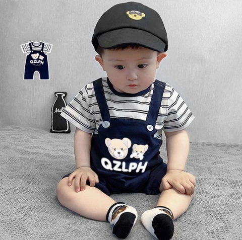 BD114-Body suit đùi kẻ phối xanh đen S80