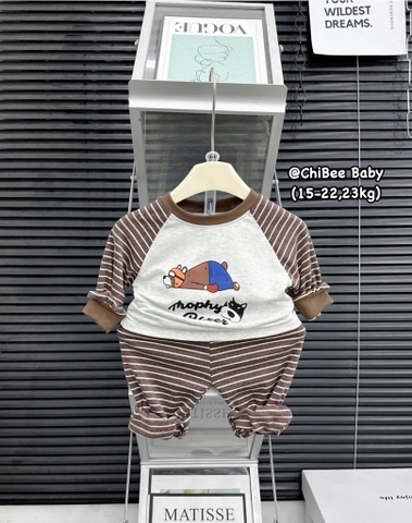 T490-Bộ zip dài kẻ chó bé trai (16.23.561)