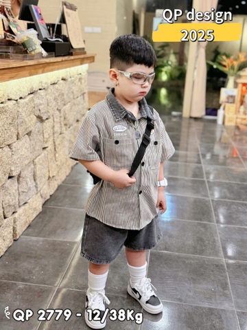 A217-Áo sơ mi jean kẻ đính logo (15.35.128)