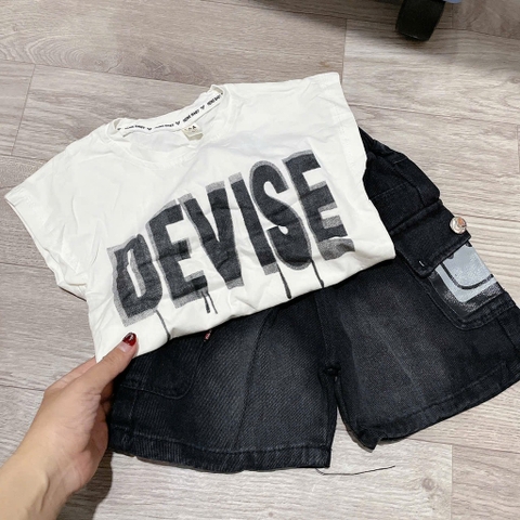 T719-Set áo SN chữ DEVISE trắng q jean đen (09.25kg)