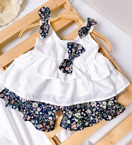 BGN012-Bộ lụa 2 dây quần hoa nhí (XẢ)