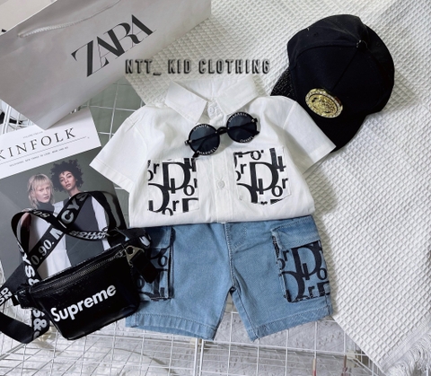 BTD029-Bộ sơ mi DIOR quần jean lửng (XẢ)