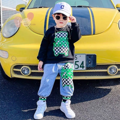 BTN007-Set áo sweater gấu caro q jean (XẢ)