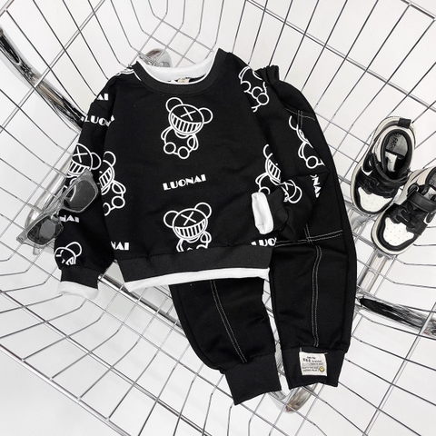 BTN009-Set nỉ da cá gấu đen trắng (XẢ)