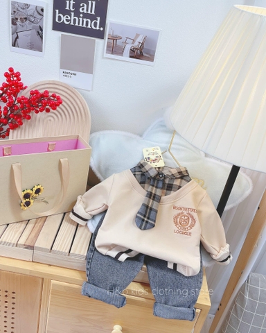 BTN010-Set áo phối cà vạt q jean (XẢ)