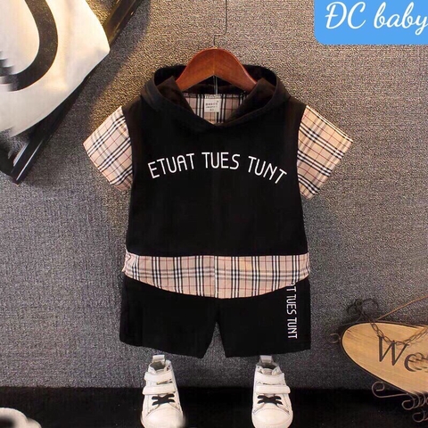 BTN014-Bộ cotton có mũ phối caro (XẢ)