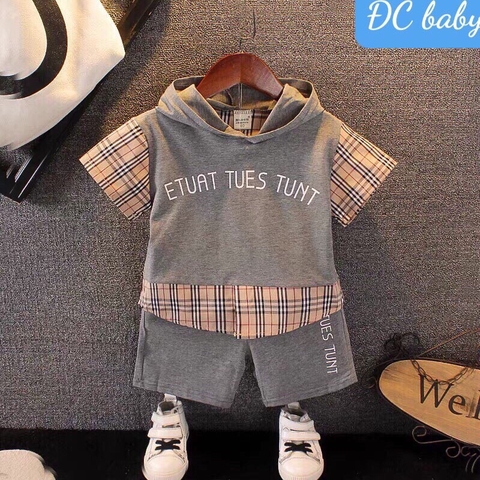 BTN014-Bộ cotton có mũ phối caro (XẢ)