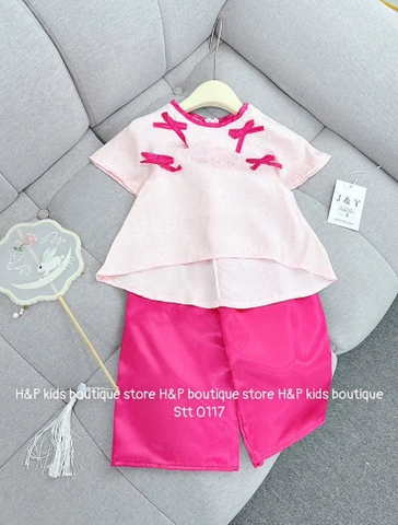 G750-Bộ bà ba nơ Hồng vạt ngắn q dài (10.25kg)