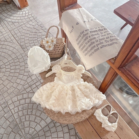 BD108-Váy hoa trà kem kèm chip (03.13.993)