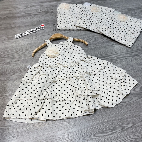 V451-Váy chấm bi cổ yếm hoa trà (10.15kg)