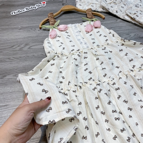 V456-Váy đũi tulip 2 dây nơ nâu (20.25kg)