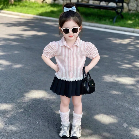A431-Áo sơ mi kẻ cam sữa thêu Mia (21.40kg)