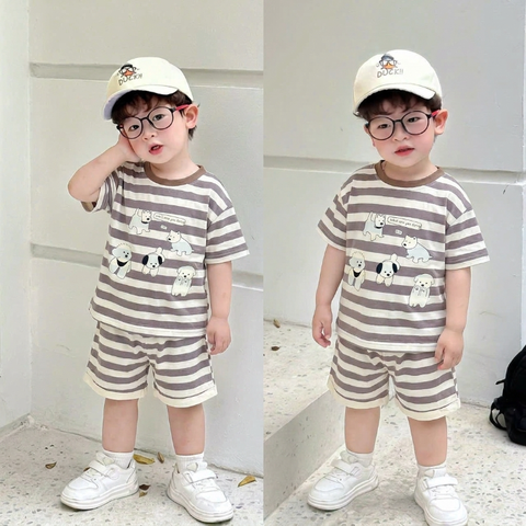 T701-Bộ cotton cộc cún kẻ nâu (16.30kg)