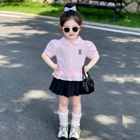 A430-Áo sơ mi kẻ croptop thêu W (20.38kg)