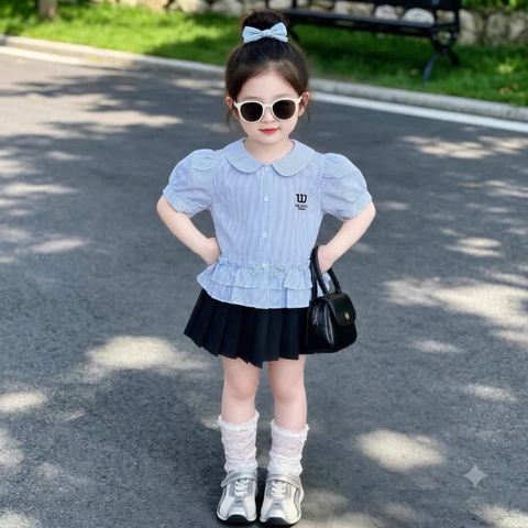 A430-Áo sơ mi kẻ croptop thêu W (20.38kg)