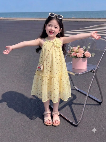 V455-Váy đũi tơ cổ yếm trái tim (15.20kg)