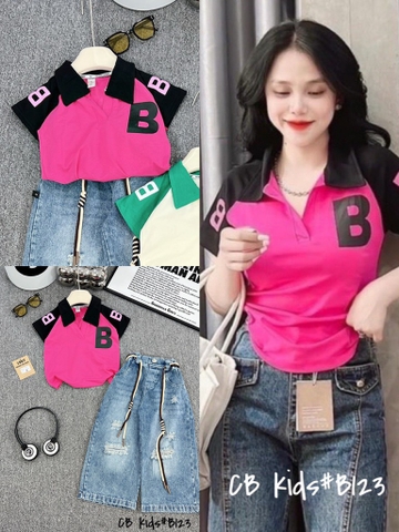 G082-Set áo polo B quần jean xuông