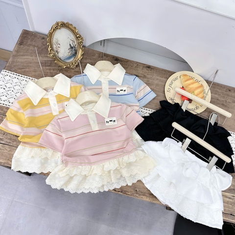 A221-Áo cổ bẻ kẻ phối ren (10.17.330)