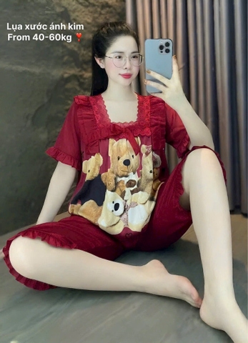 N046-Pijama Freesize CL Lụa Xước Cổ Ren