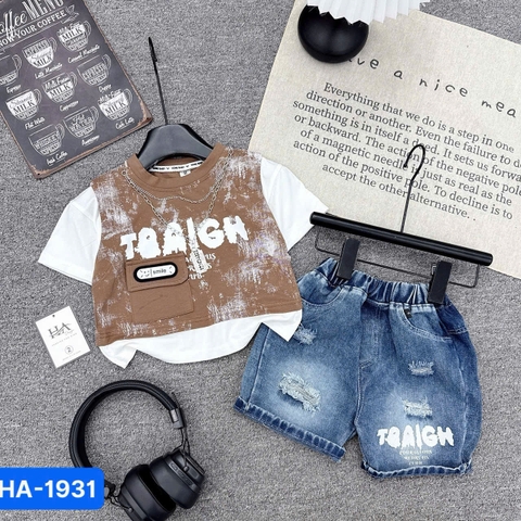 T555-Set áo nâu loang xích q jean rách (09.26kg)