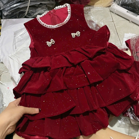 V317-Váy nhung SN 4 tầng nơ ngọc (09.17kg)