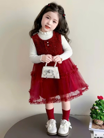 V337-Set áo kem váy dạ lưới Nhí S1/5 (7-11kg)